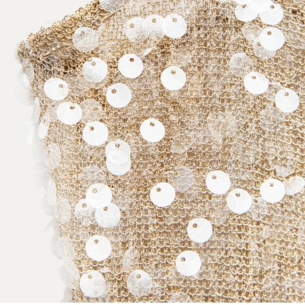 ❤️BNWOT Zara Sparkling Gold sequins Camisole size L - Picture 4 of 7